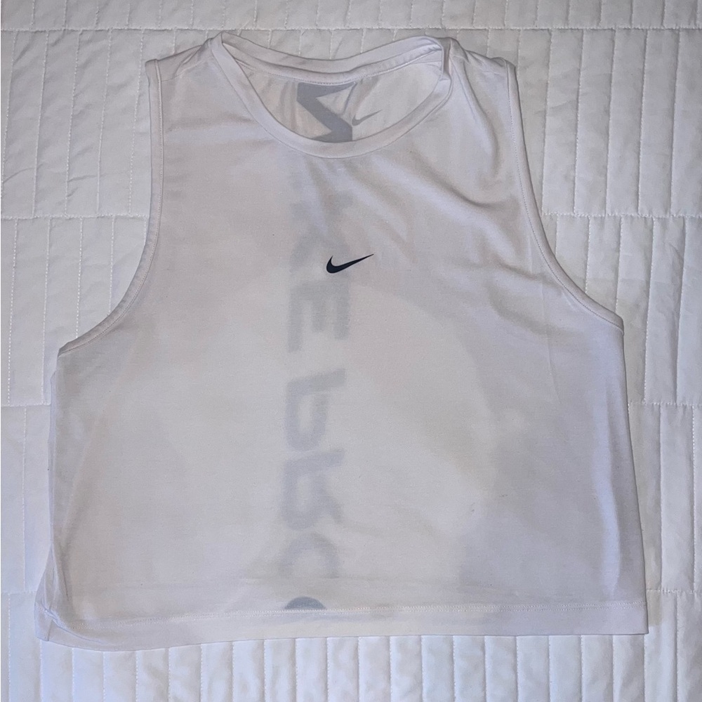 Girls Nike Pro Dri-Fit White Sleeveless Cropped Tank with Swoosh Size Medium